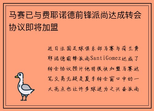 马赛已与费耶诺德前锋派尚达成转会协议即将加盟