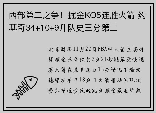 西部第二之争！掘金KO5连胜火箭 约基奇34+10+9升队史三分第二